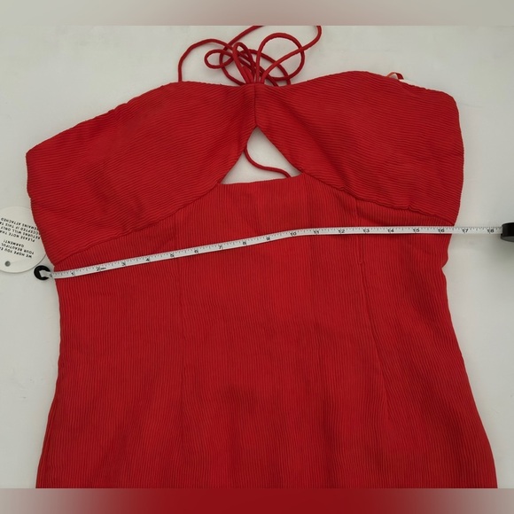 STAUD Gianna Front Keyhole Maxi Dress Ribbed Strappy cutout Papaya orange 14 - Picture 5 of 14